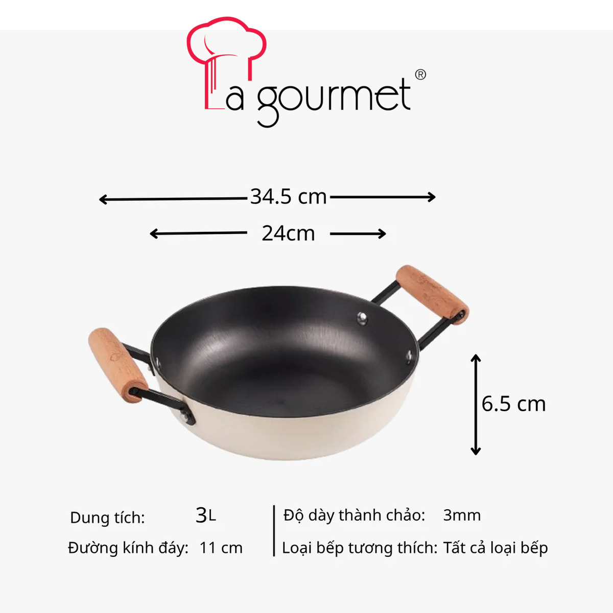 Chảo gang tráng men chống dính tự nhiên Nitrigan La gourmet 24cm kèm vung Inox