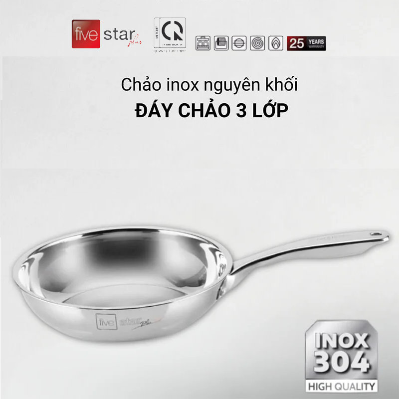 Chảo inox 304 đúc liền khối 3 lớp Fivestar Plus FPC24008