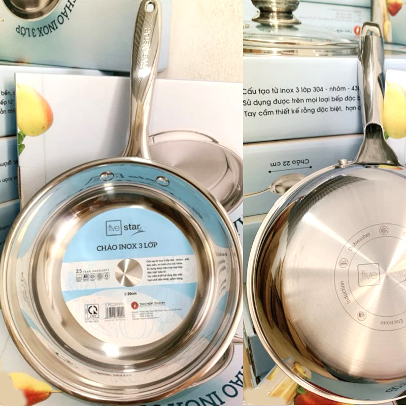 Chảo inox 304 đúc liền khối 3 lớp Fivestar Plus FPC24008