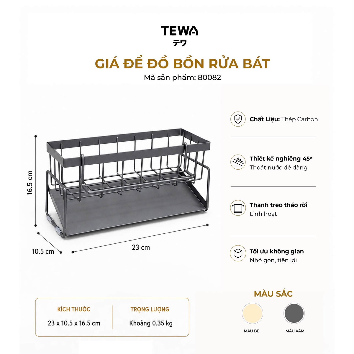 Giá để đồ đa năng Thép Carbon TEWA đặt bồn rửa bát 80082 chuẩn Nhật