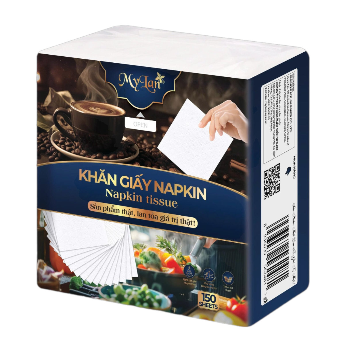 Khăn giấy Napkin Mylan 230mm 3 lớp, 150 tờ/gói