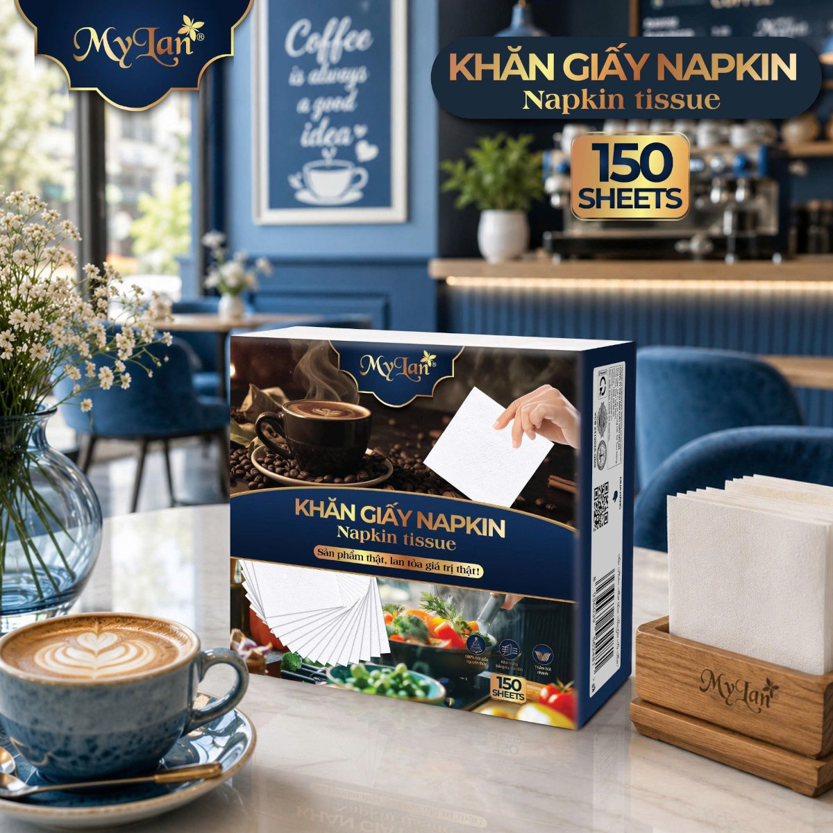 Khăn giấy Napkin Mylan 230mm 3 lớp, 150 tờ/gói