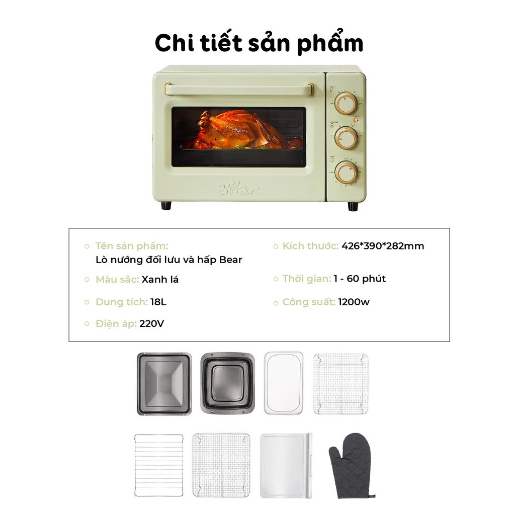 Lò hấp nướng đối lưu 18L đa năng Bear DKX-C20R5