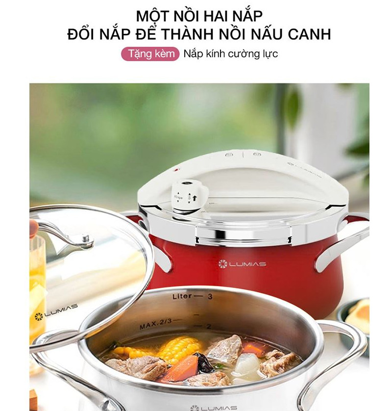 Nồi áp suất cơ Inox 304 Lumias dung tích 3L LPC-068