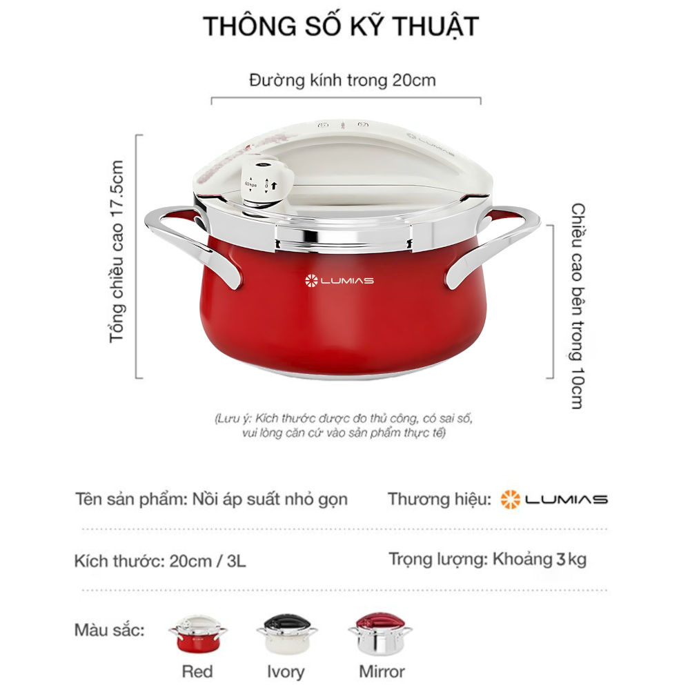 Nồi áp suất cơ Inox 304 Lumias dung tích 3L LPC-068