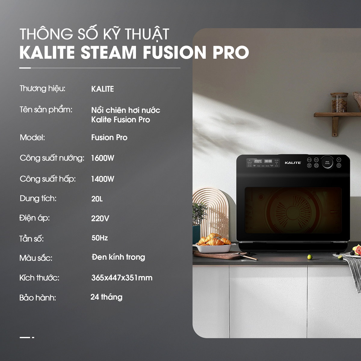 Nồi chiên không dầu hấp hơi nước 20L Kalite Fusion Pro