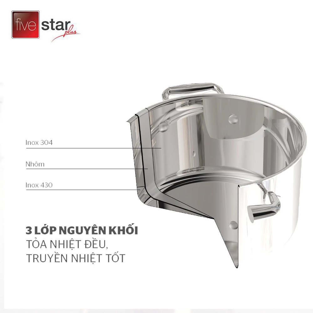 Nồi Inox 304 đúc liền khối Fivestar Plus 18cm FPN18002 vung kính