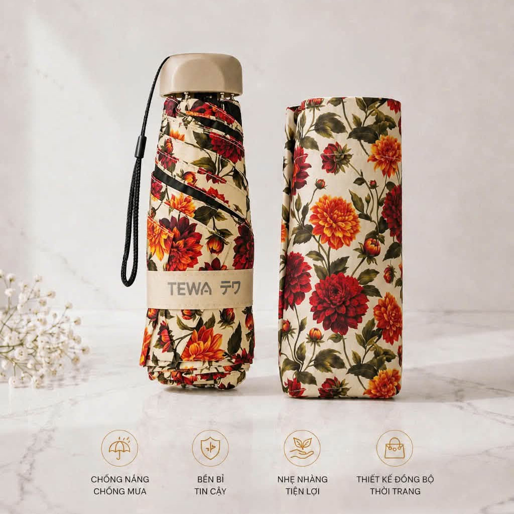 Ô hoa mini khung nhôm đạt chuẩn UPF50+ TEWA 80072 siêu nhẹ xinh