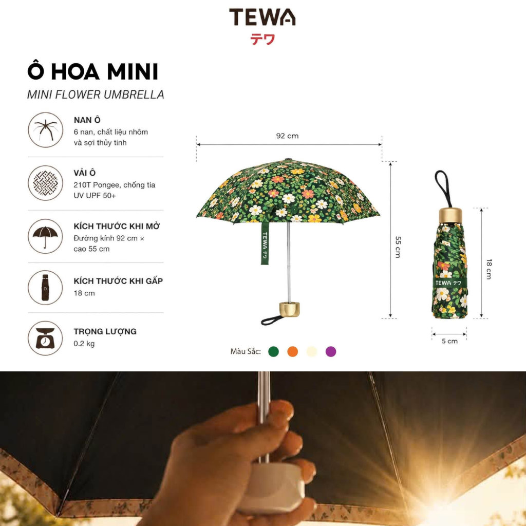Ô hoa mini khung nhôm đạt chuẩn UPF50+ TEWA 80072 siêu nhẹ xinh