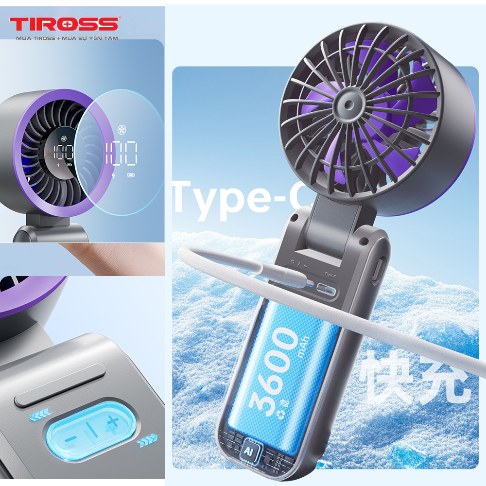 Quạt tích điện cầm tay USB Tiross TS3422