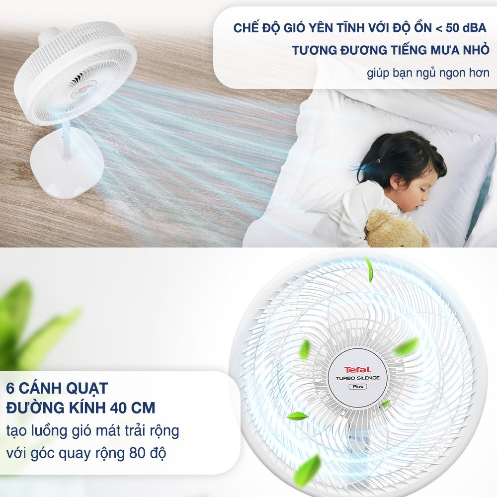 Quạt cây 6 cánh Tefal Turbo Silence Plus 80W VH689690 kèm khiển từ xa
