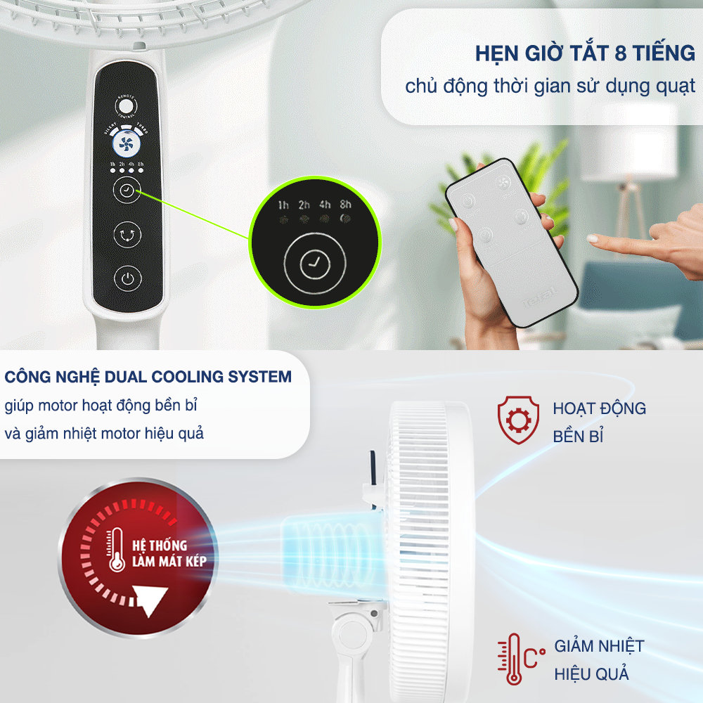 Quạt cây 6 cánh Tefal Turbo Silence Plus 80W VH689690 kèm khiển từ xa