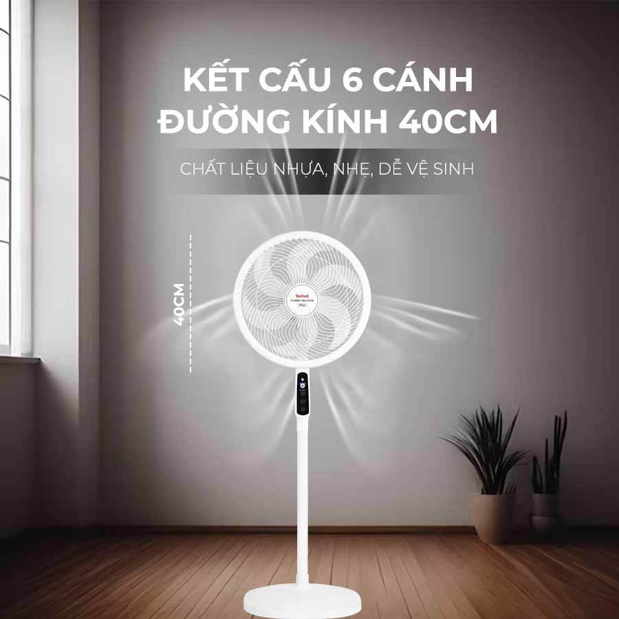 Quạt cây 6 cánh Tefal Turbo Silence Plus 80W VH689690 kèm khiển từ xa