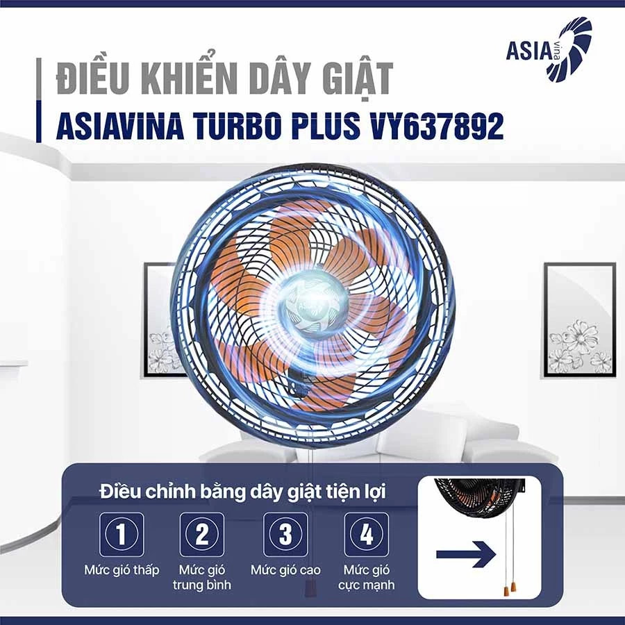 Quạt treo tường ASIAvina Turbo Plus 90W VY637892 cánh 40cm