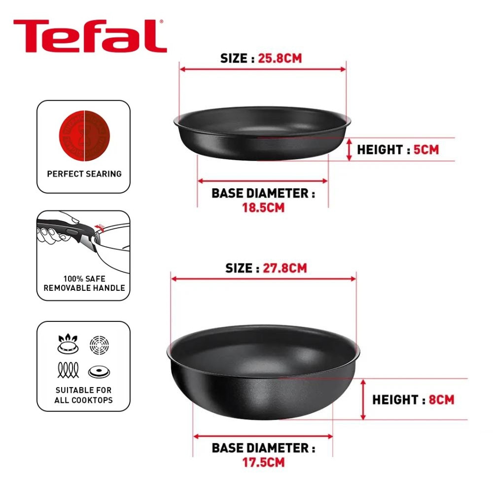 Bộ 2 chảo chống dính Titanium 24/26cm Tefal Ingenio Daily Chef L7619022 cán rời