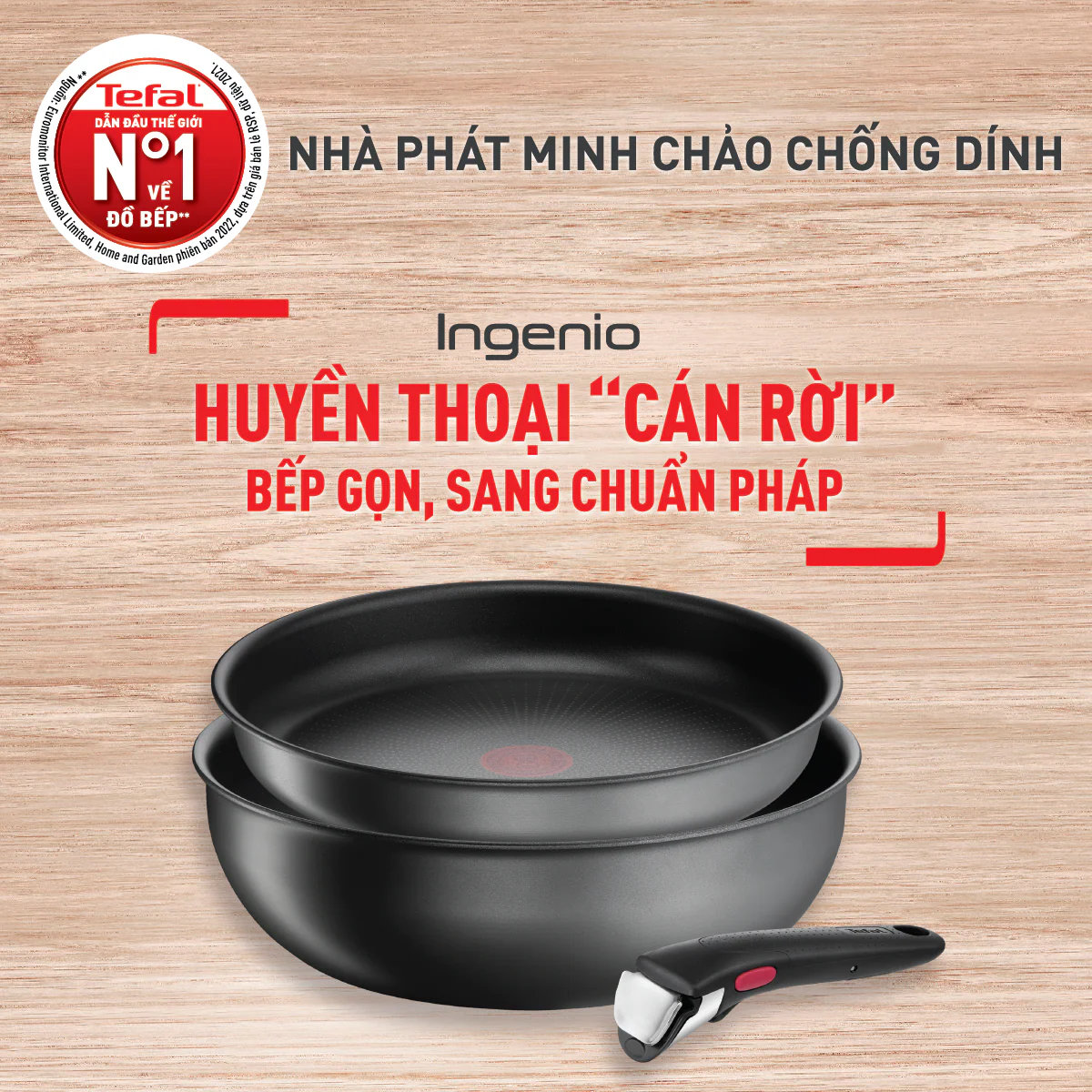 Bộ 2 chảo chống dính Titanium 24/26cm Tefal Ingenio Daily Chef L7619022 cán rời