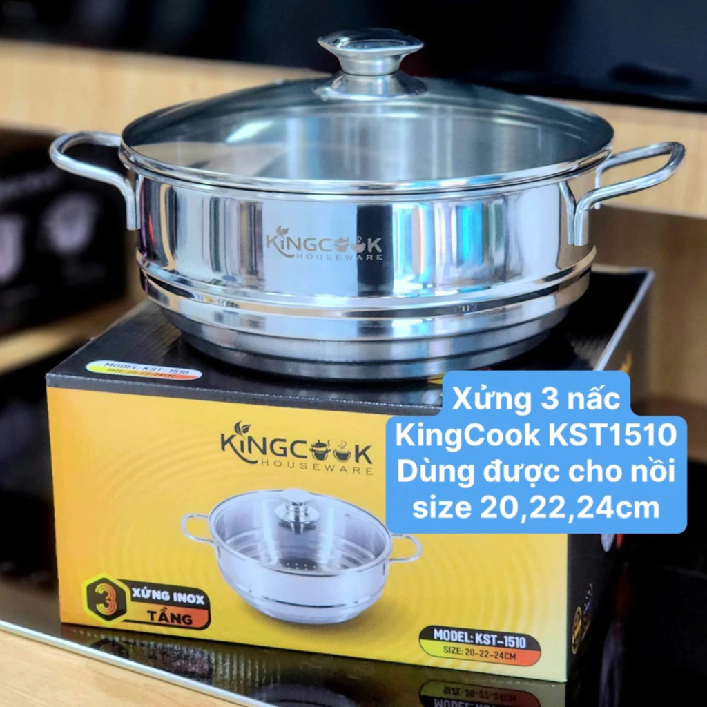 Xửng hấp Inox đa năng KingCook 3 tầng 20-22-24cm kèm vung kính