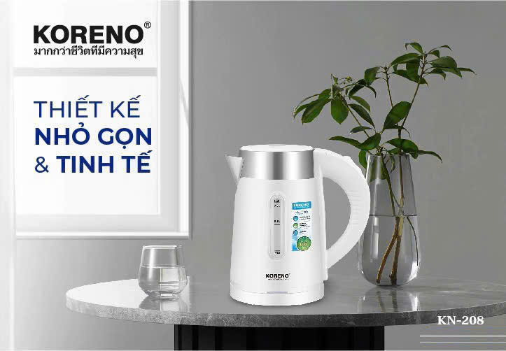 Ấm siêu tốc mini Inox 304 Koreno Thái Lan KN-208 dung tích 0.8L