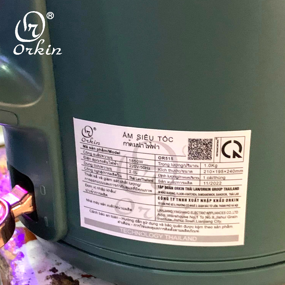 Ấm đun nước siêu tốc Inox 304 giữ nhiệt Orkin Thái Lan OR515