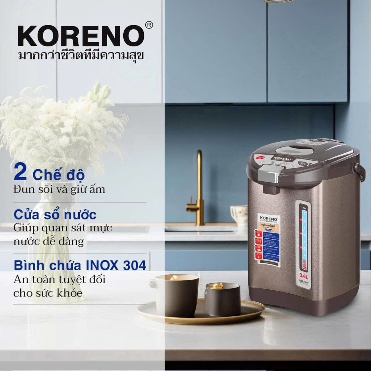 Bình thủy điện Koreno Thái Lan KN-236 dung tích 3.6L