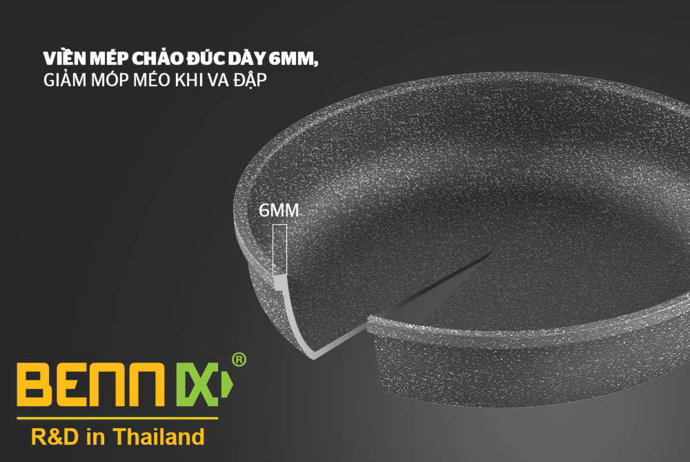 Chảo chống dính vân đá đáy từ Bennix Nano Magic size 24cm