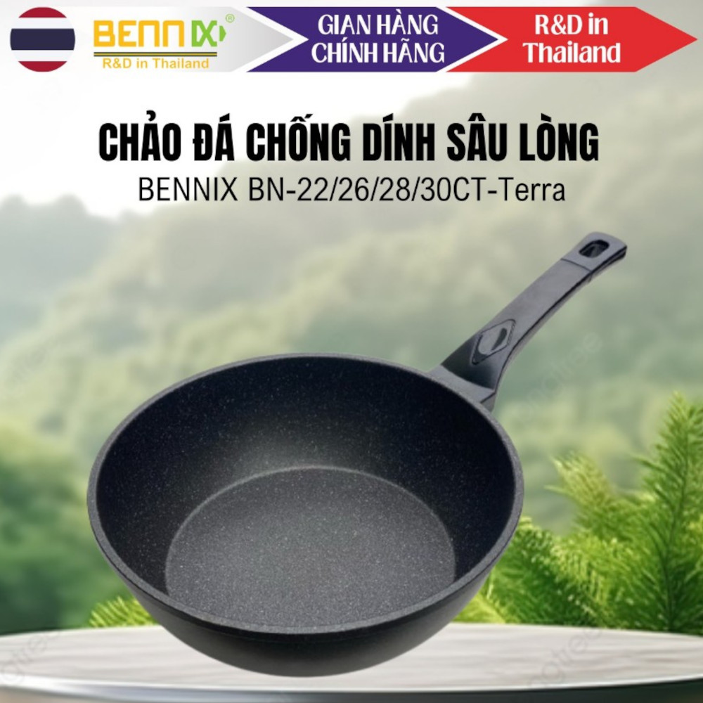 Chảo vân đá chống dính nhôm đúc cao thành Bennix Thái Lan Terra