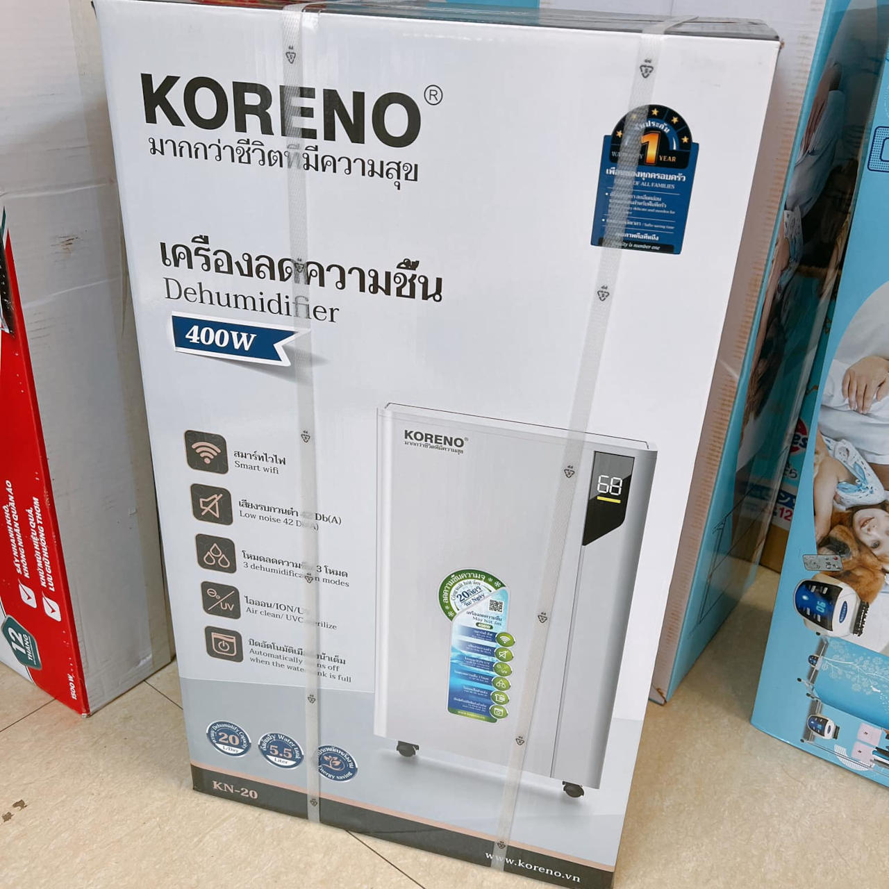 Máy hút ẩm lọc không khí Koreno Thái Lan dung tích 20L/ngày, bảo hành 24 tháng