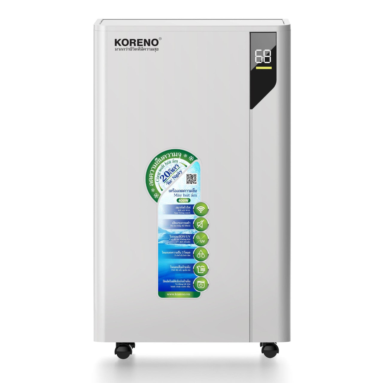 Máy hút ẩm lọc không khí Koreno Thái Lan dung tích 20L/ngày, bảo hành 24 tháng