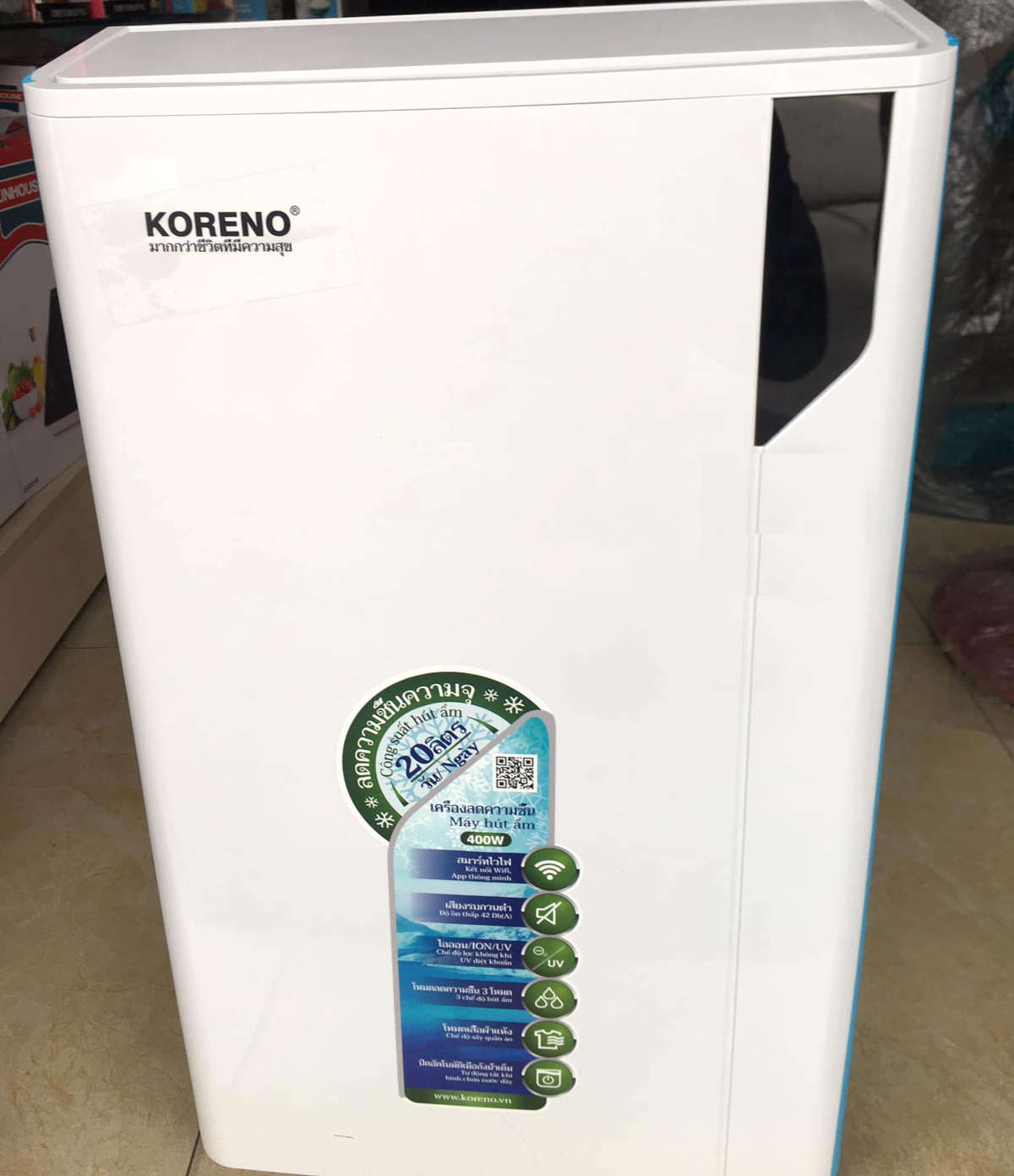 Máy hút ẩm lọc không khí Koreno Thái Lan dung tích 20L/ngày, bảo hành 24 tháng