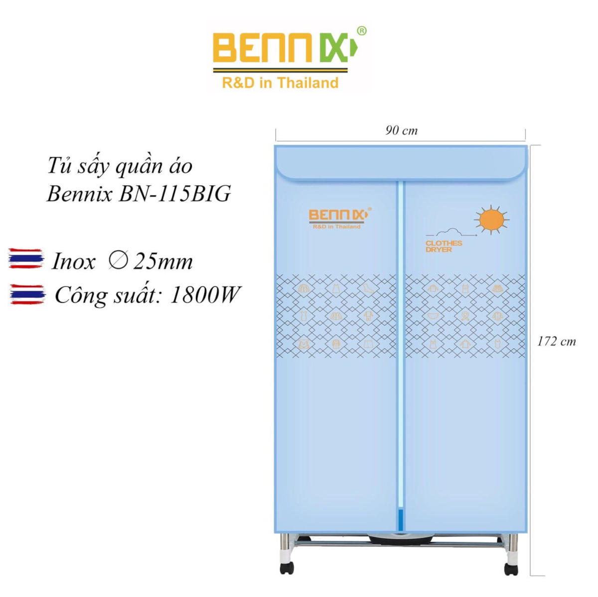 Tủ sấy quần áo Bennix Thái Lan BN-115BIG công suất 1800W