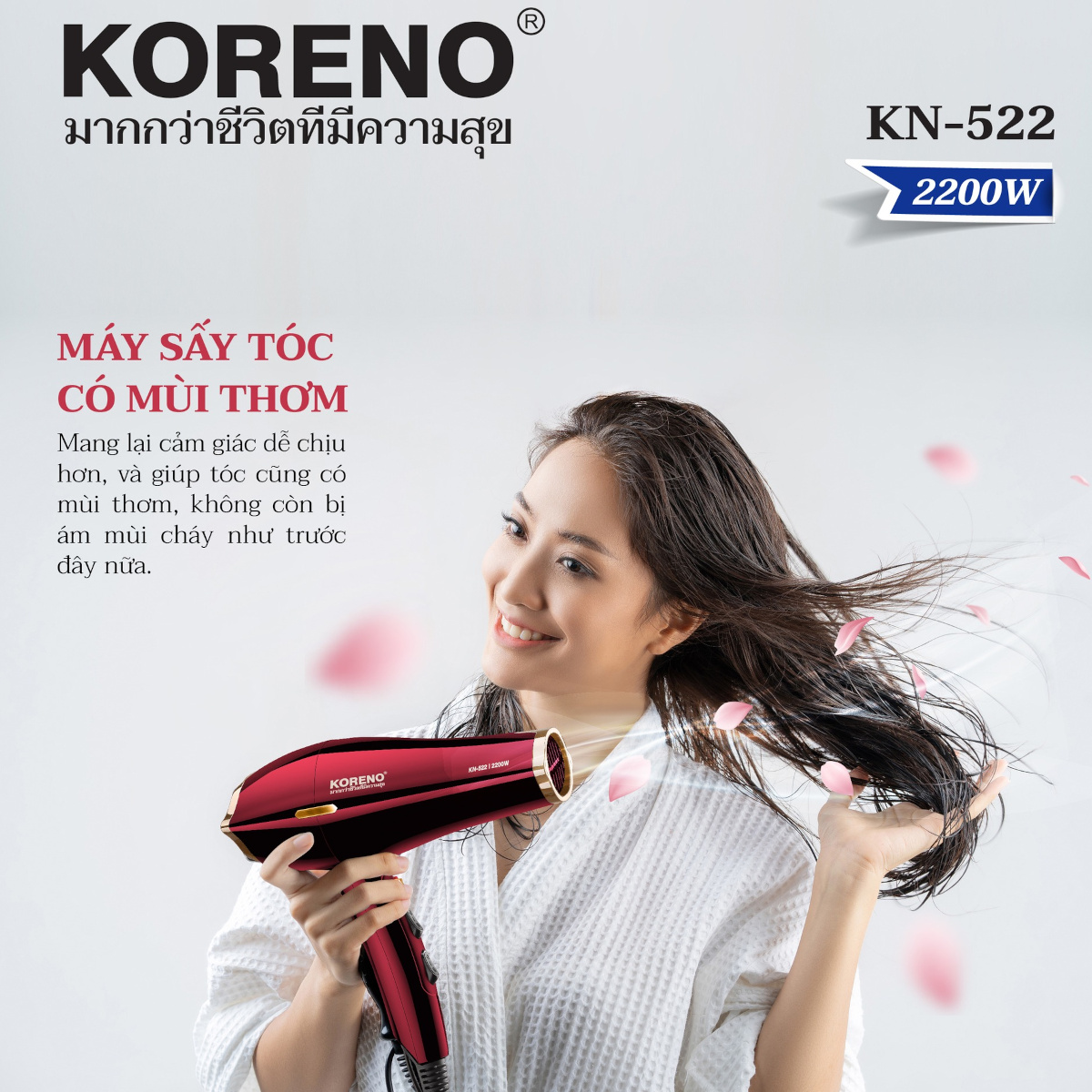 Máy sấy tóc 2 chiều nóng lạnh Koreno KN 522, công suất 2200w, bảo hành 12 tháng