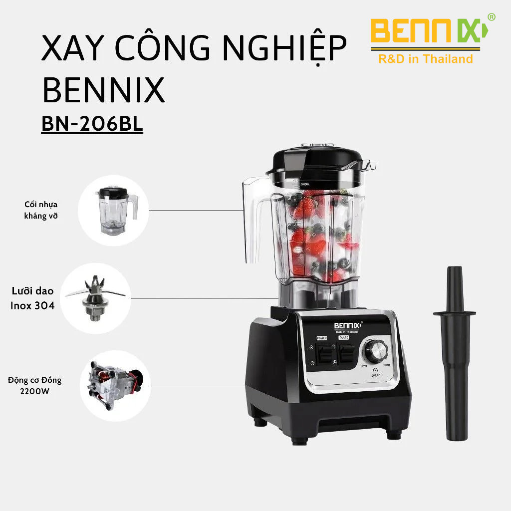 Máy xay sinh tố công nghiệp Bennix BN-206BL công suất 2200W