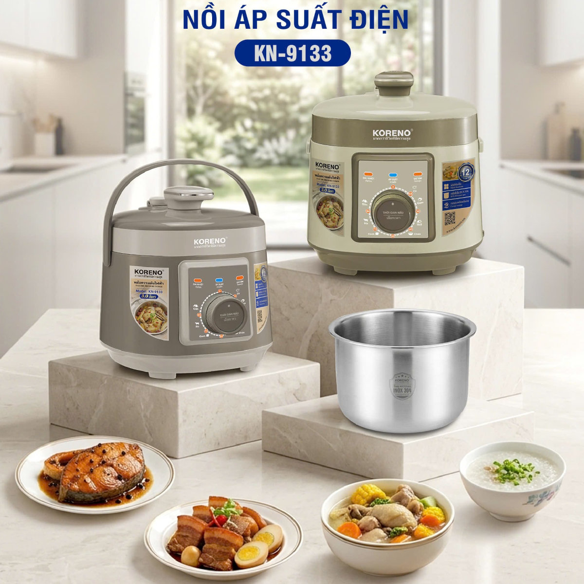 Nồi áp suất điện ruột nồi Inox 304 Koreno KN-9133 dung tích 3L