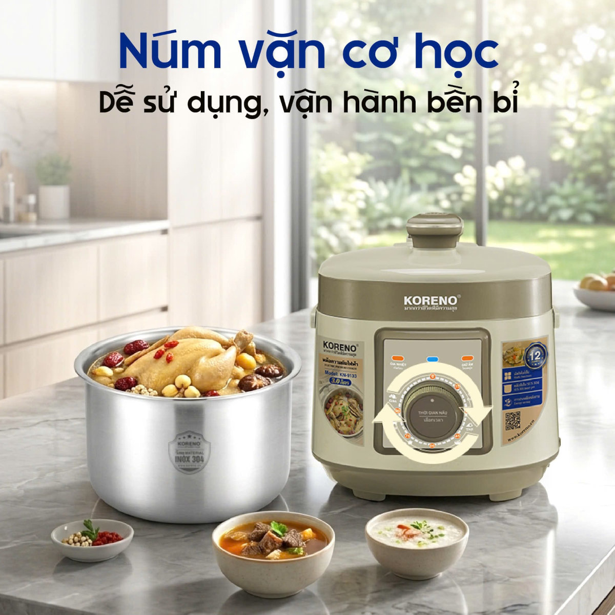 Nồi áp suất điện ruột nồi Inox 304 Koreno KN-9133 dung tích 3L