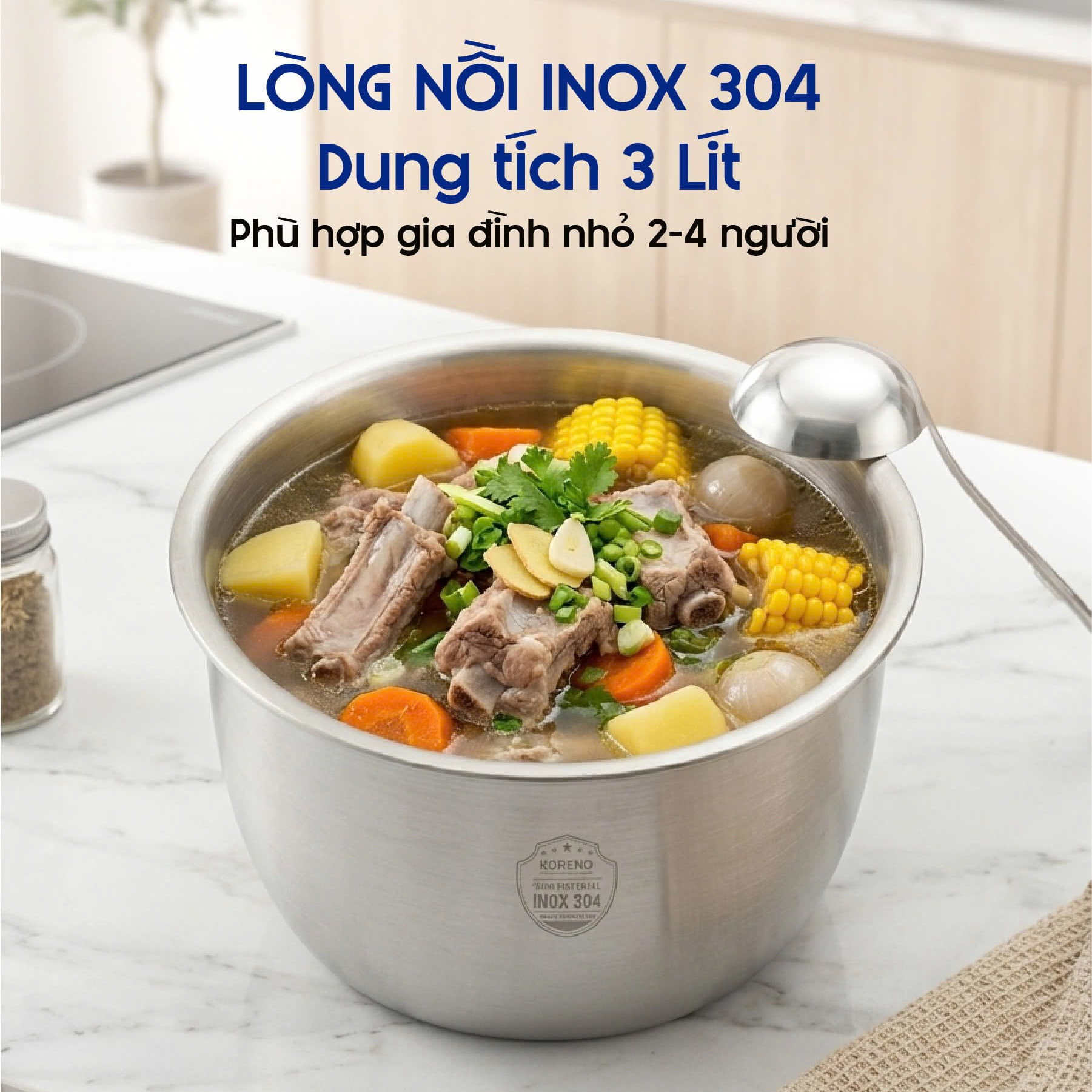 Nồi áp suất điện ruột nồi Inox 304 Koreno KN-9133 dung tích 3L