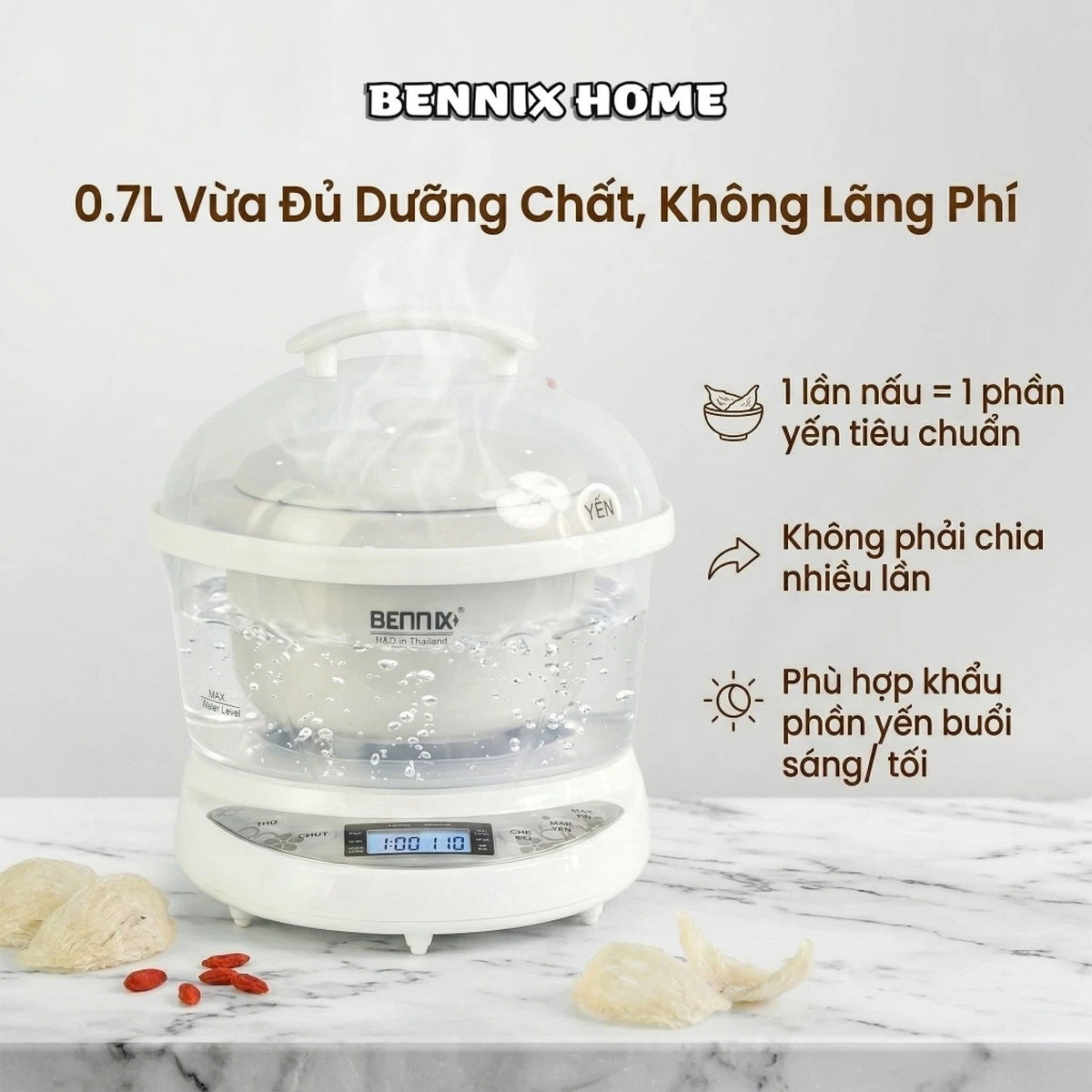 Nồi nấu chậm, chưng yến đa năng 0.7L Bennix BN-07SLC
