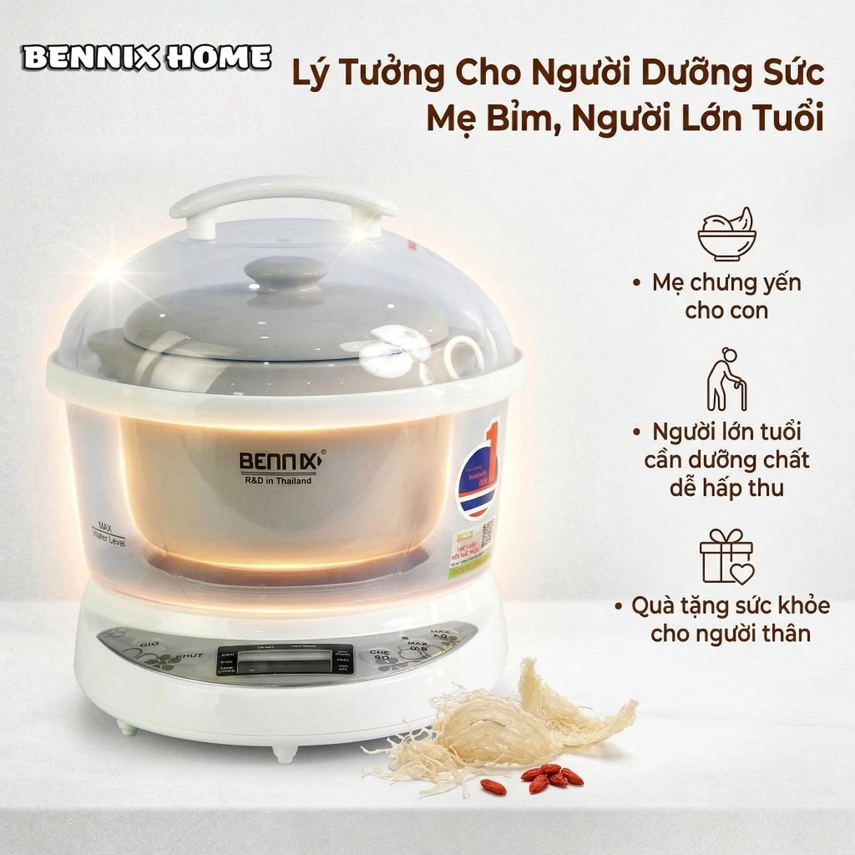 Nồi nấu chậm, chưng yến đa năng 0.7L Bennix BN-07SLC