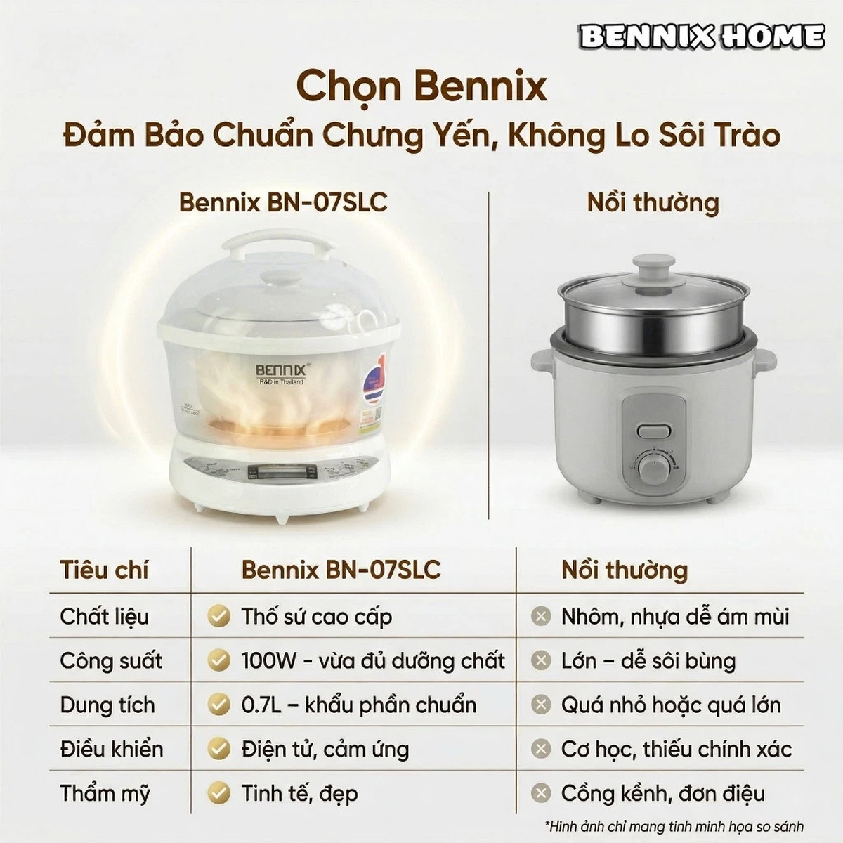 Nồi nấu chậm, chưng yến đa năng 0.7L Bennix BN-07SLC