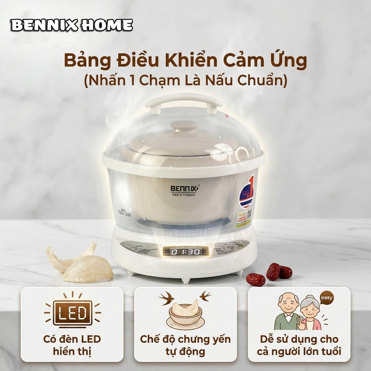 Nồi nấu chậm, chưng yến đa năng 0.7L Bennix BN-07SLC