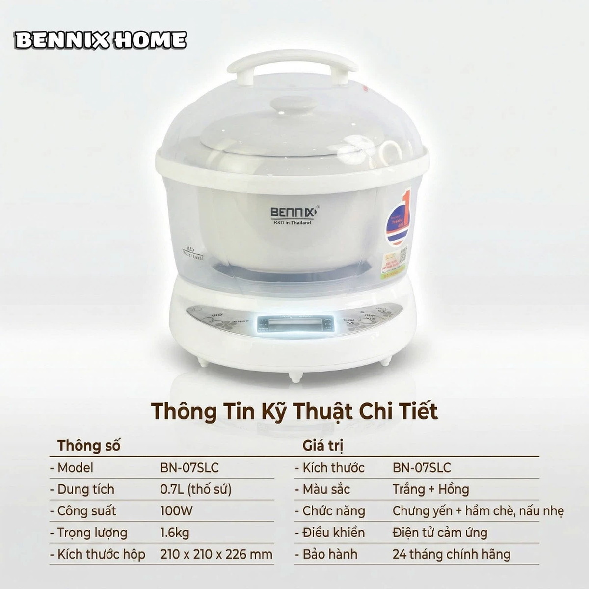 Nồi nấu chậm, chưng yến đa năng 0.7L Bennix BN-07SLC