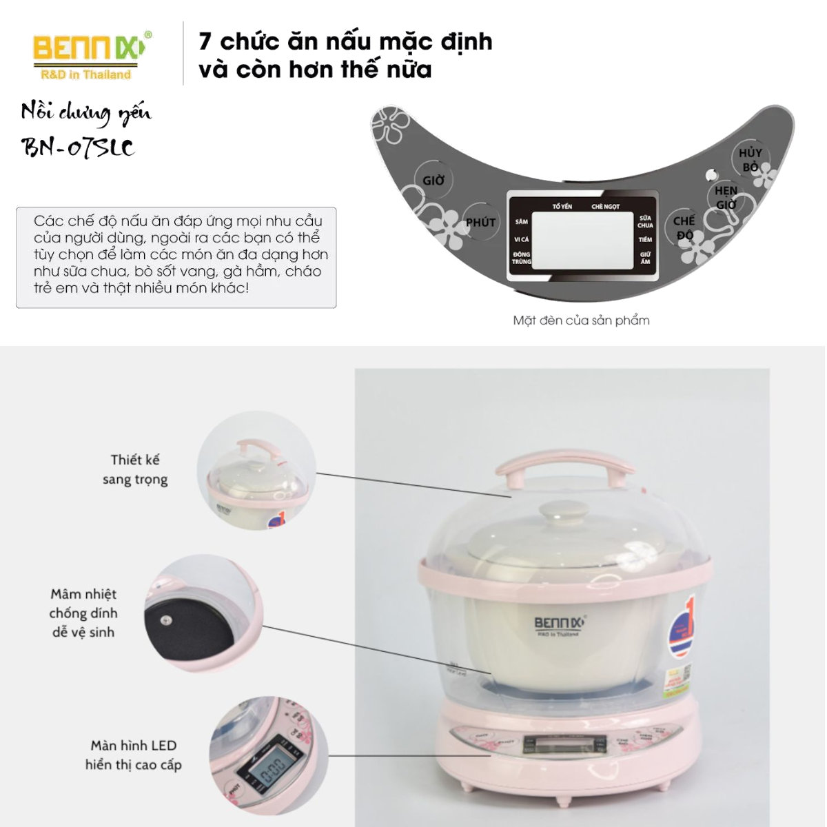 Nồi nấu chậm, chưng yến đa năng 0.7L Bennix BN-07SLC