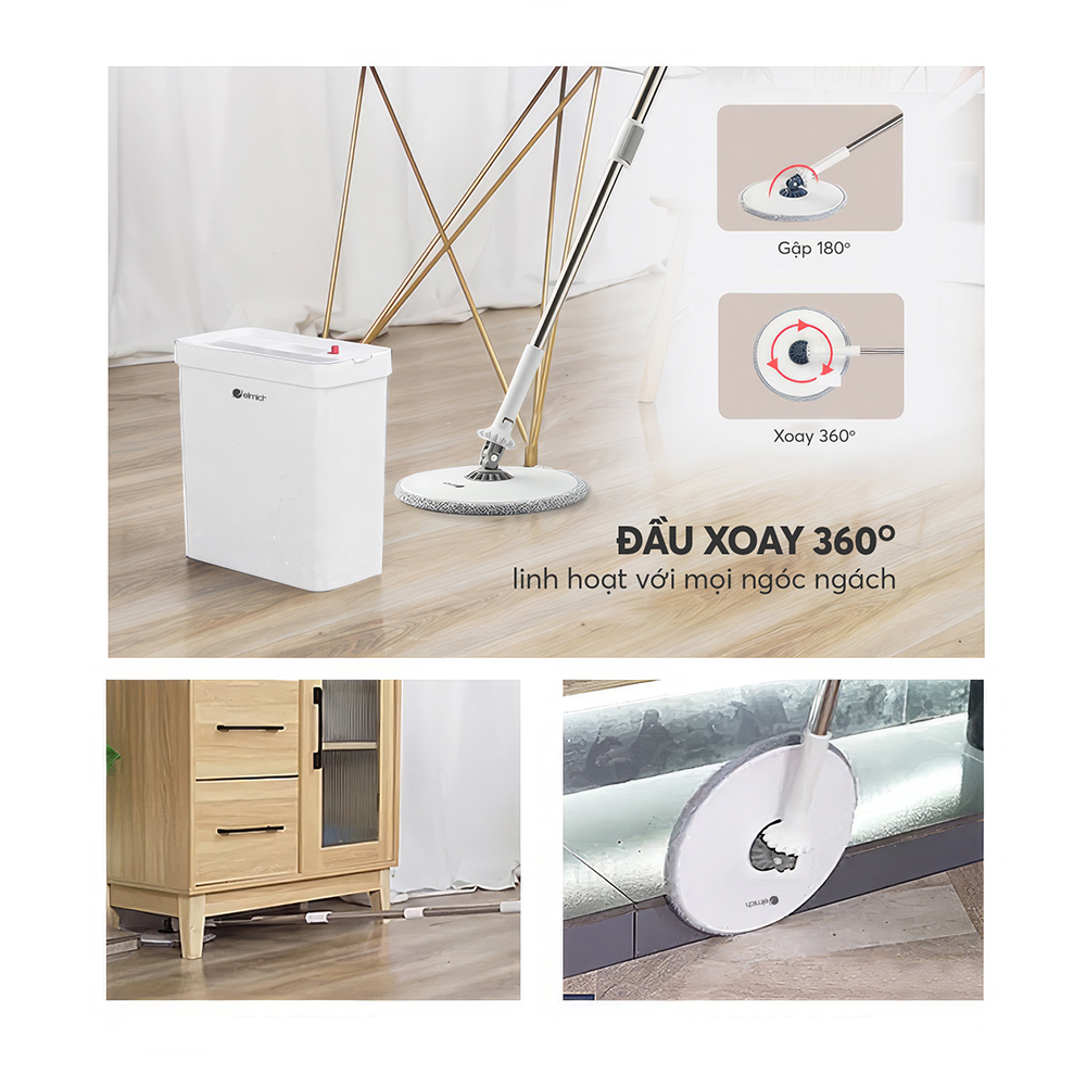 Bộ cây lau nhà tự vắt thông minh Elmich EL8428 bàn xoay 360 độ