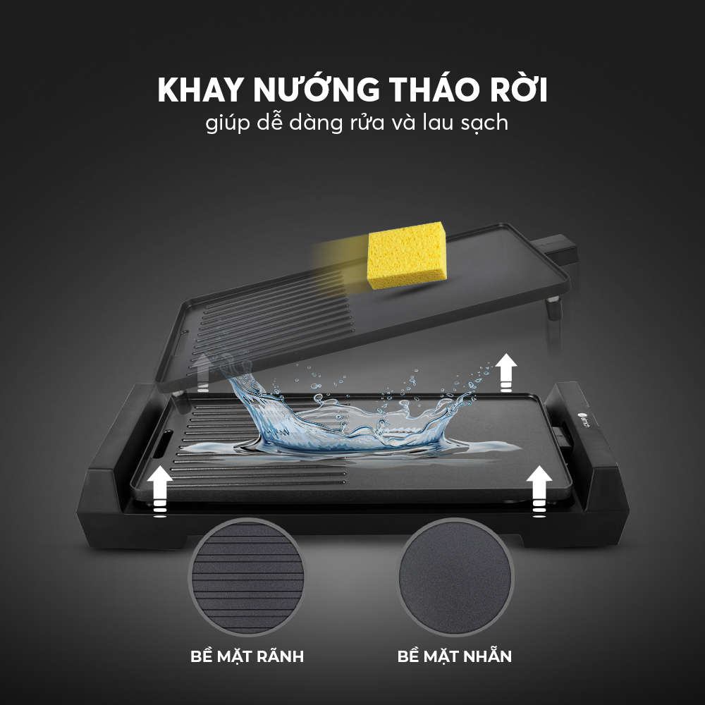 Vỉ nướng điện chống dính Emich EGE-3642 công suất 1800W khay nướng rời