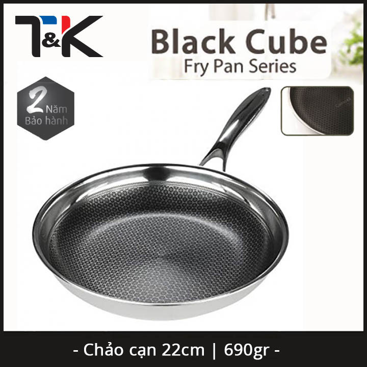 Chảo chống dính Inox 304 đường kính 20cm J&K Blackcube Hàn Quốc dùng bếp từ, bảo hàng 2 năm