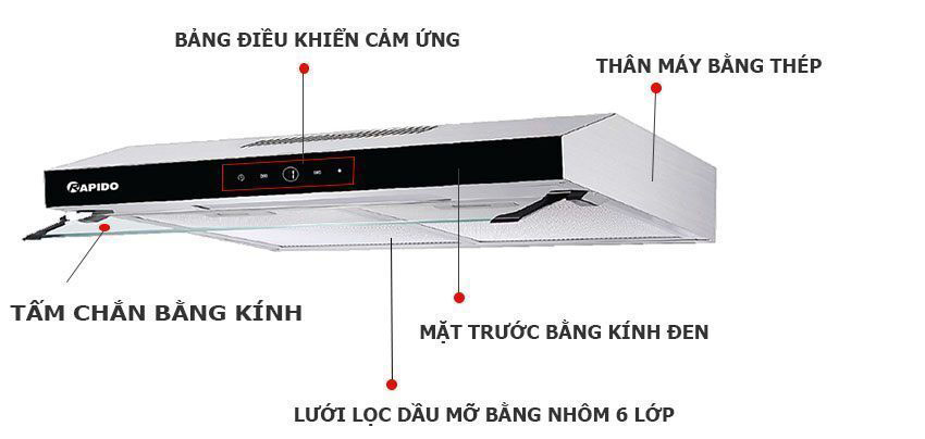 Máy hút mùi Rapido RH700SD điều khiển điện tử - Chính hãng bảo hành 36 tháng