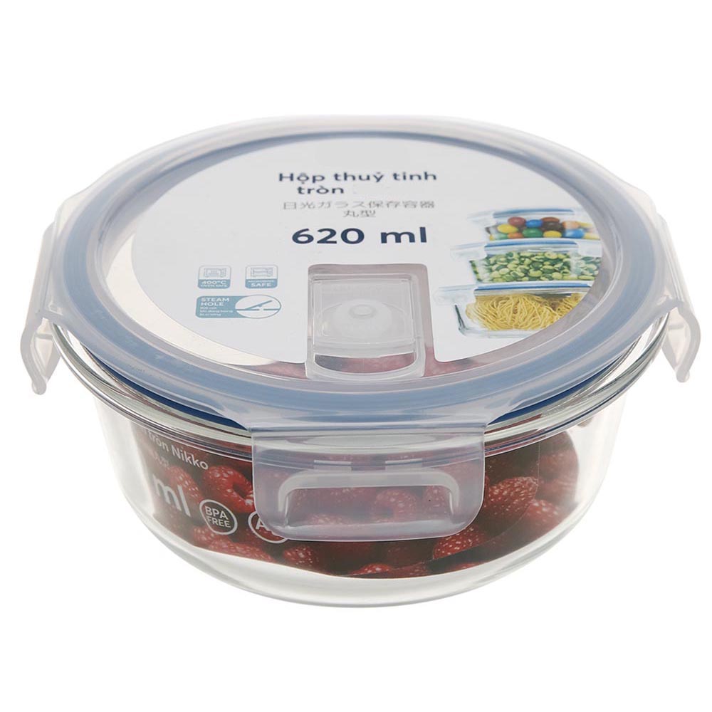 Hộp thuỷ tinh tròn cao cấp kháng khuẩn đựng thực phẩm Inochi Nikko 400ml