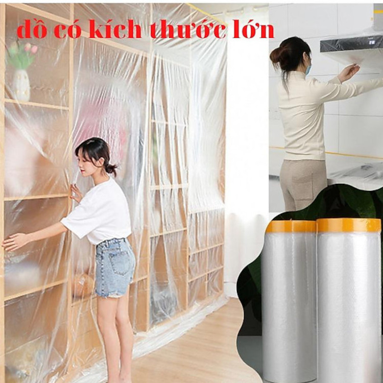 Màng bọc nilon che bụi đa năng KM 4794 keo dính 1 đầu cuộn 4x20m hàng Nhật