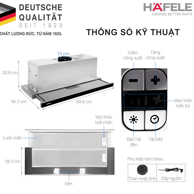 Máy hút mùi âm tủ Hafele HH-TG90E 90cm (539.81.075) xuất xứ Italy