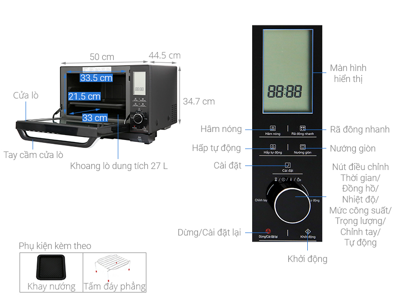 Lò hấp nướng đối lưu có vi sóng đa năng 27 lít Panasonic PALM-NN-DS596BYUE 1200W