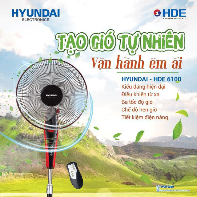 Quạt cây điều khiển từ xa Hyundai HDE 6100 hàng chính hãng, bảo hành 12 tháng